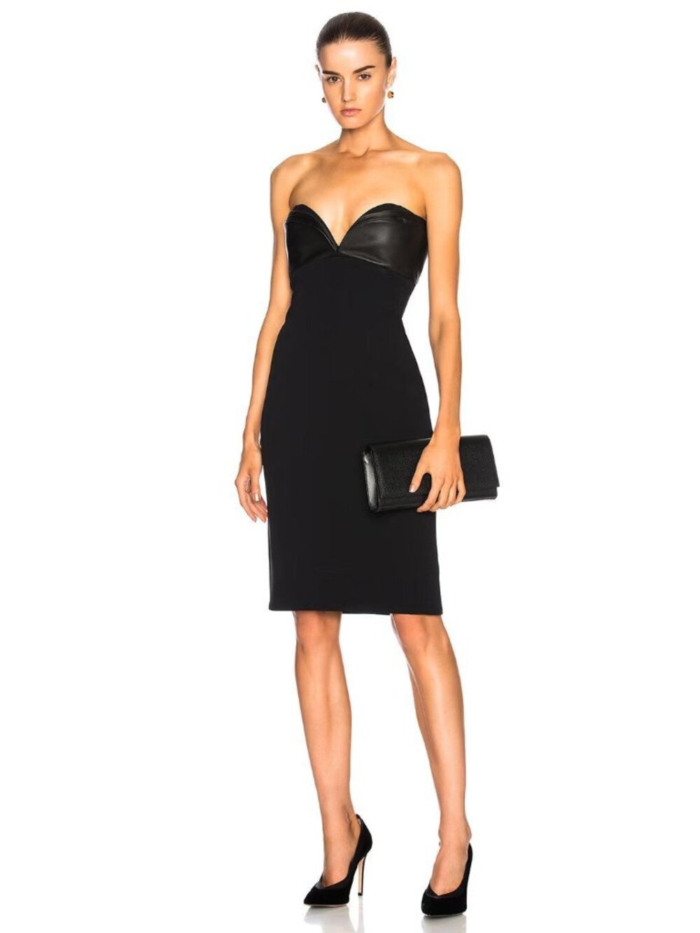 NWT $2995 Brandon Maxwell Leather Layered Bodice Sheath Dress Black Size  4